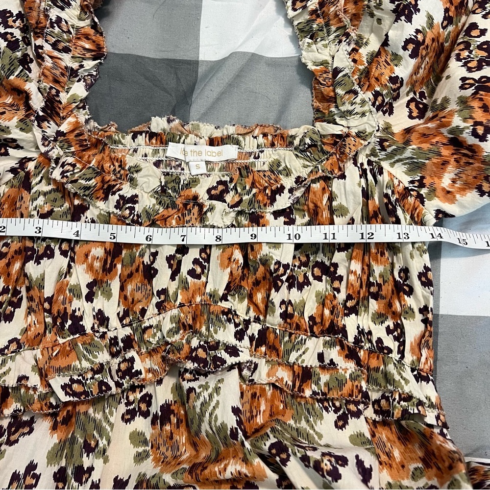 Anthropologie Love the Label Fall Floral Puff Sleeve Midi Dress Brown Cream M - Picture 12 of 14